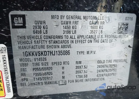 2017 GMC Acadia Limited from USA, damaged, VIN 1GKKVSKD7HJ135086